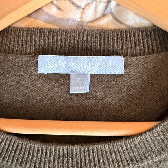 Antonio Melani 100% Cashmere Basic Crew Neck Sweater Olive Green Top, L - Picture 8 of 11